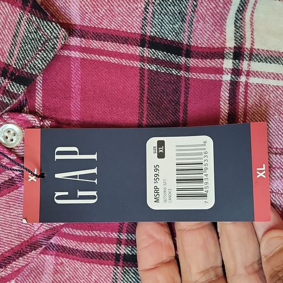 GAP women's XL purple plaid boyfriend flannel new w tags 100% cotton long sleeve - Picture 5 of 7